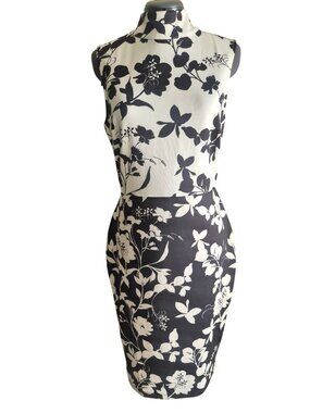 Venus Black & White Floral Sleeveless Sheath Dress Medium